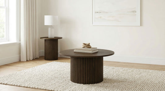 Hamlyn 2-piece Round Fluted Coffee and End Table Set Walnut