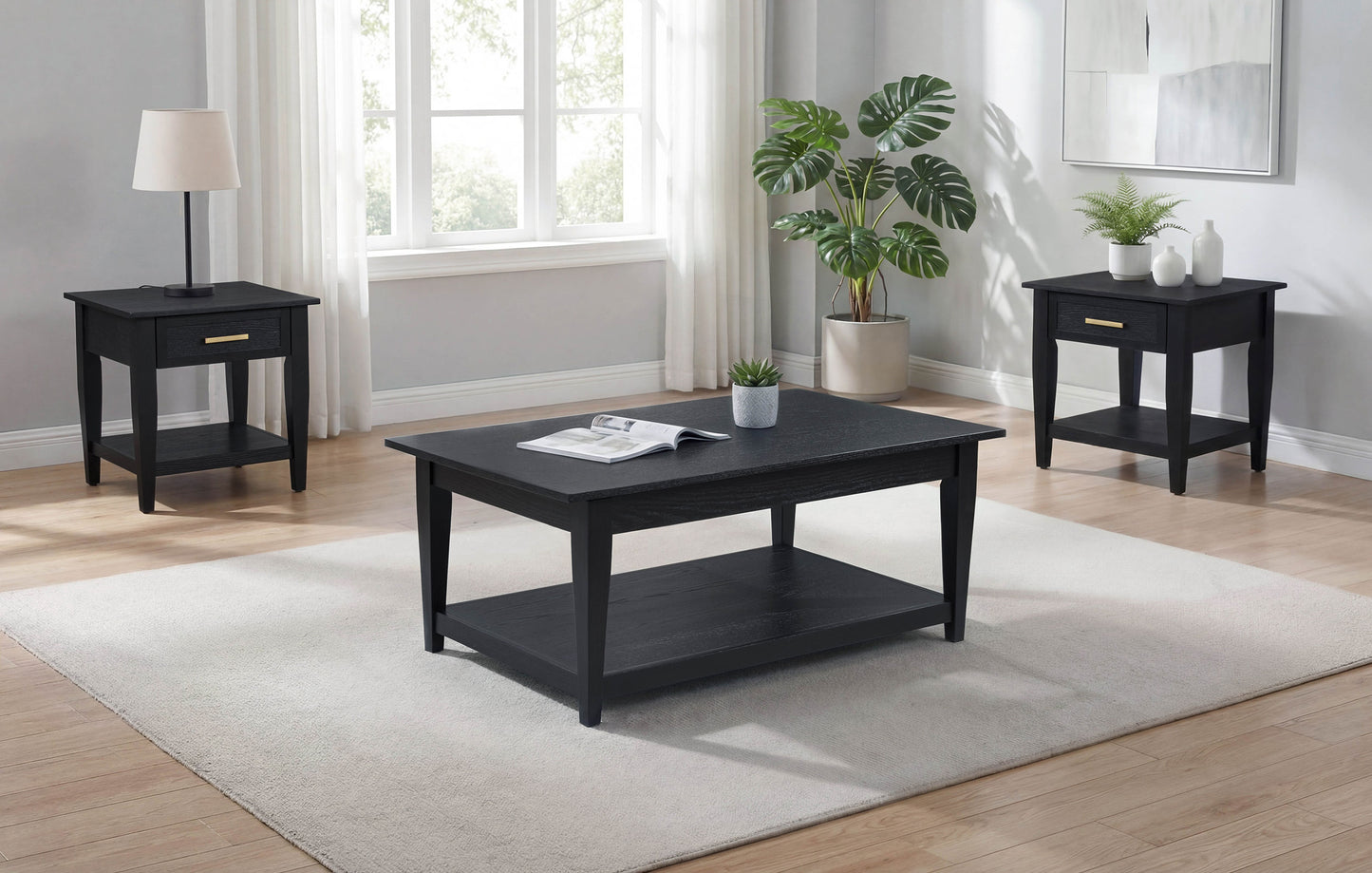 Lindenton 3-piece Wood Lift-Top Coffee and End Table Set Black