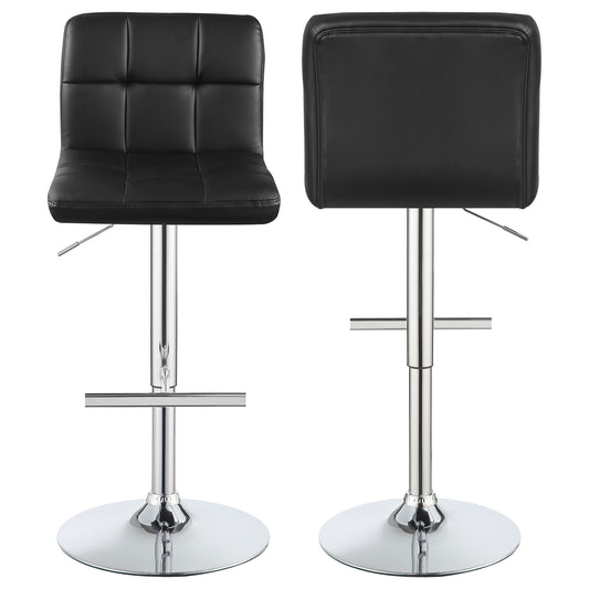 Lenny Tufted Adjustable Faux Leather Bar Stool Black (Set of 2)