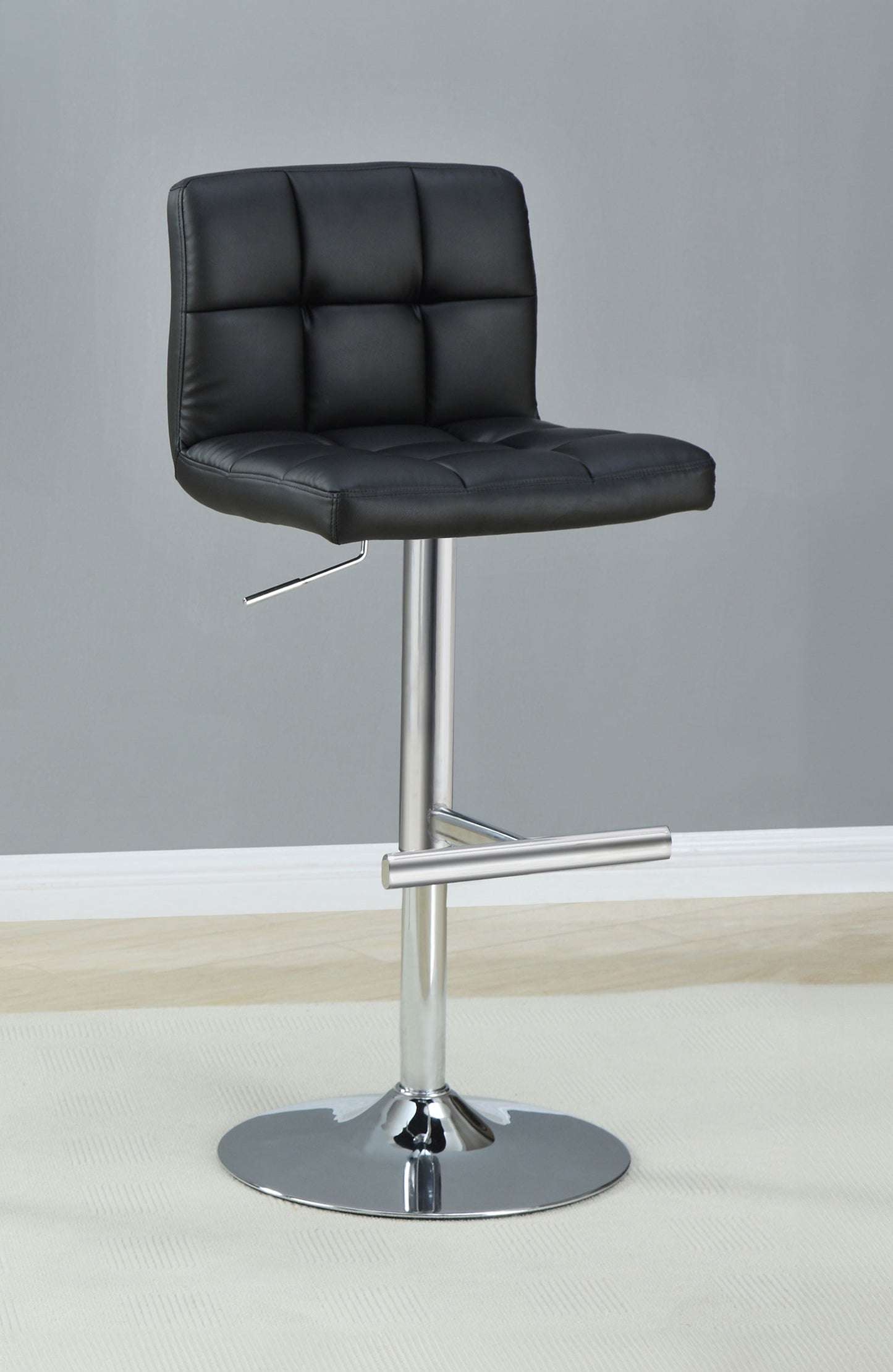 Lenny Tufted Adjustable Faux Leather Bar Stool Black (Set of 2)