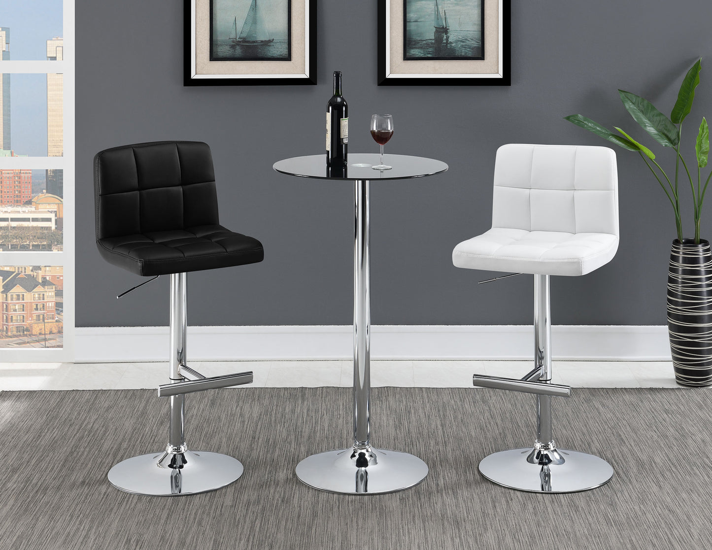 Lenny Tufted Adjustable Faux Leather Bar Stool Black (Set of 2)