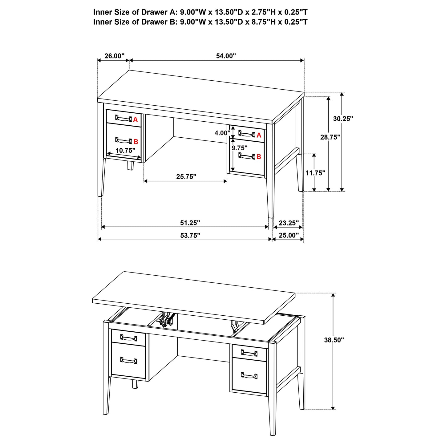 Graham 4-Drawer Lift-Top Computer Desk Black