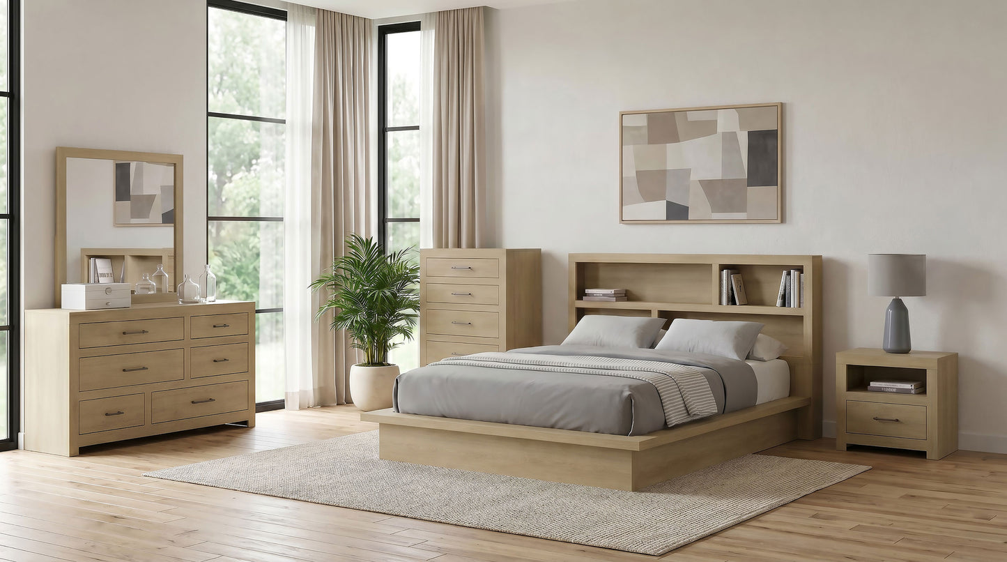 Hendricks Eastern King Bookcase Headboard Platform Bed Light Oak