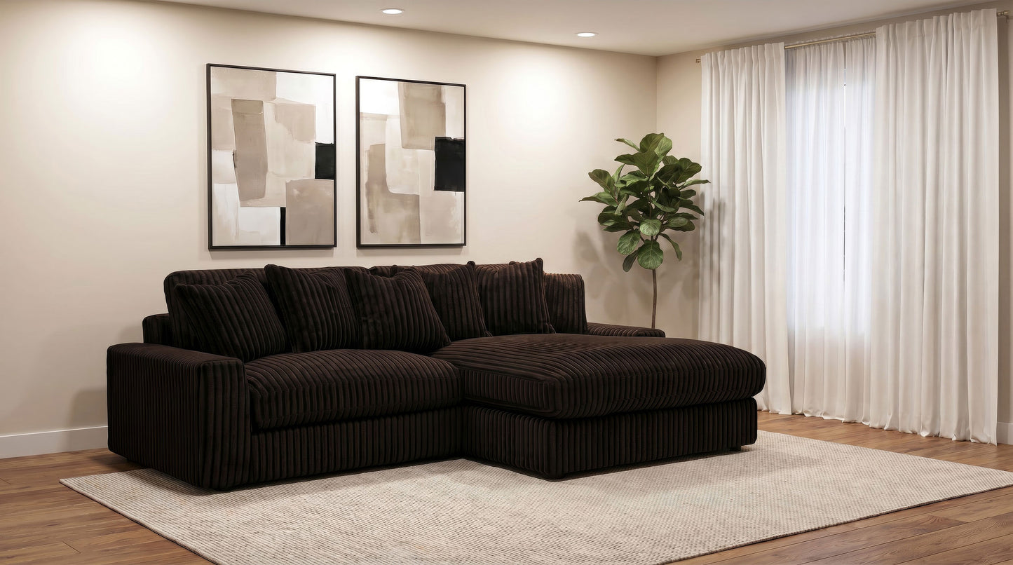 Blaine 2-Piece Corduroy Reversible Chaise Sectional Sofa Chocolate Brown