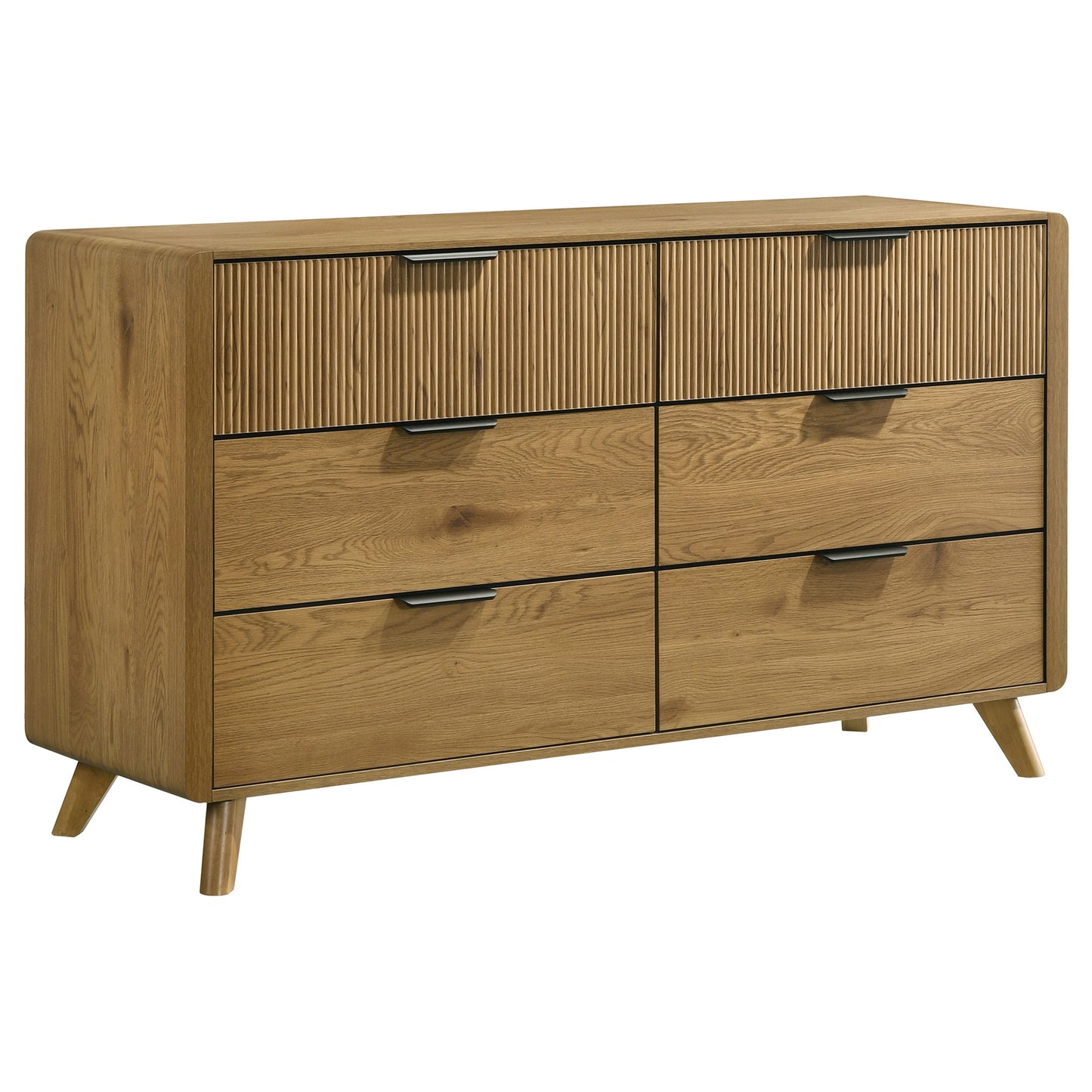 Bennett Full Cream Upholstered 5-Piece Mid-Century Bedroom Set Light Oak