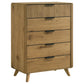 Bennett Full Cream Upholstered 5-Piece Mid-Century Bedroom Set Light Oak