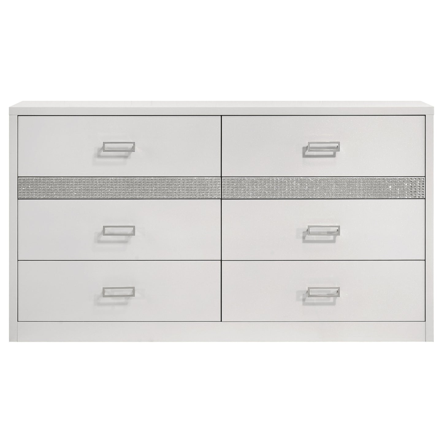 Viana 6-Drawer Bedroom Dresser with Chrome Pulls White High Gloss