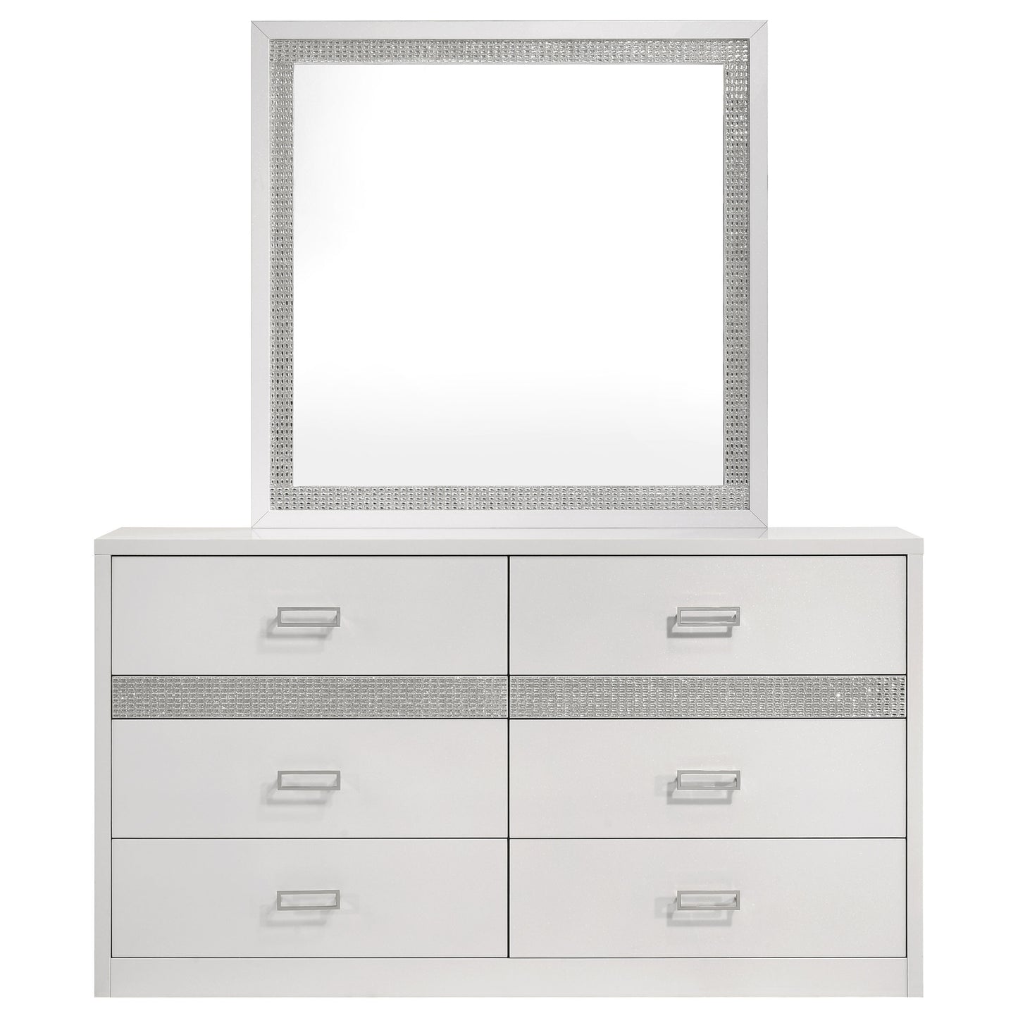 Viana 6-Drawer Bedroom Dresser with Beveled Mirror White High Gloss