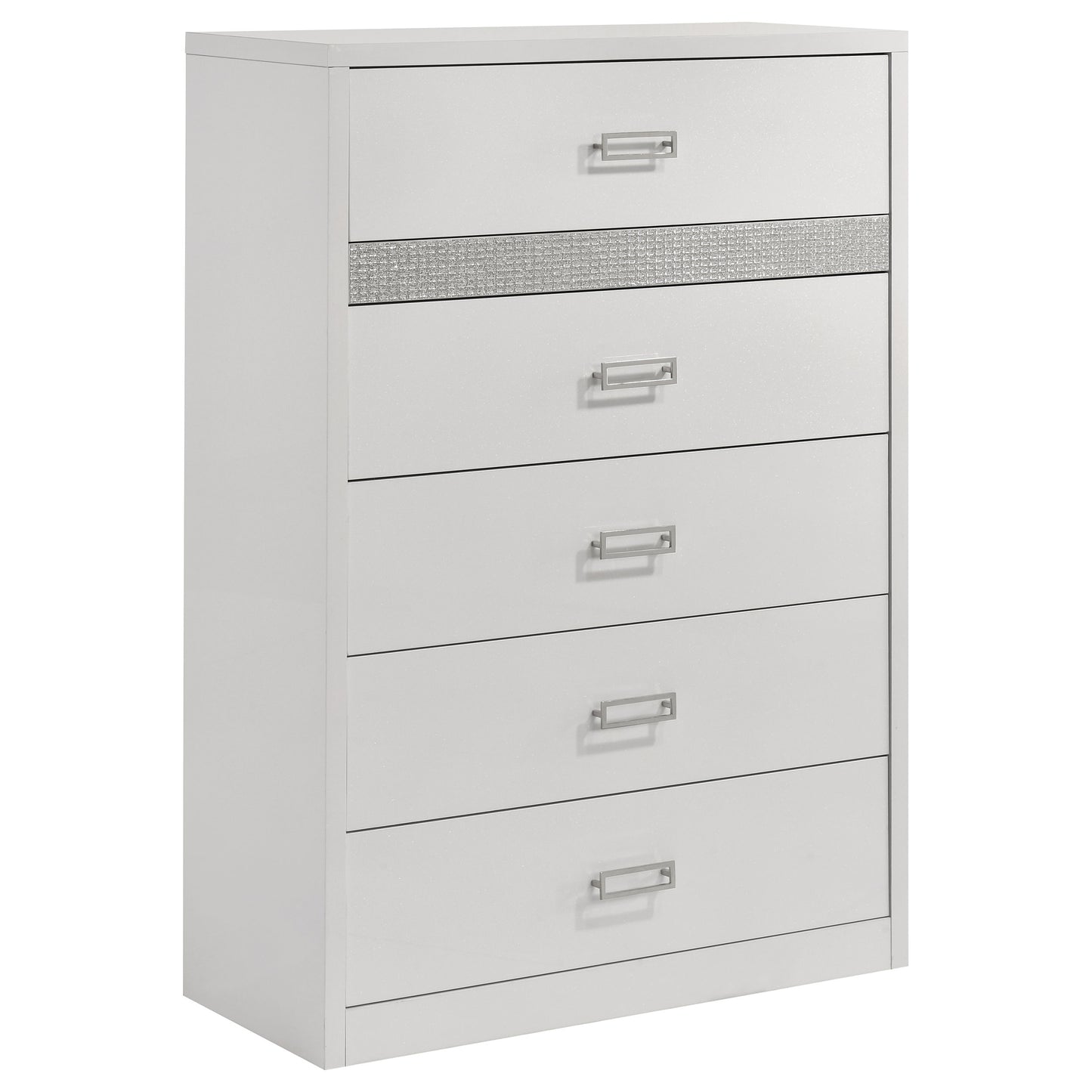 Viana 5-Drawer Chest of Drawers with Chrome Pulls White High Gloss