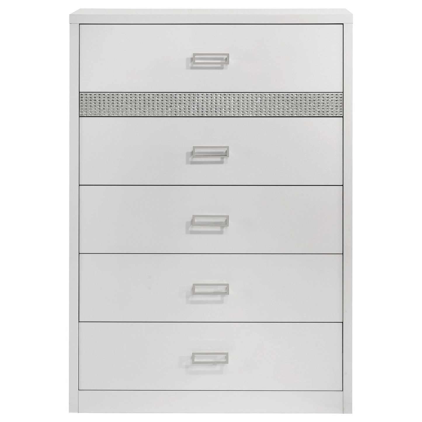Viana 5-Drawer Chest of Drawers with Chrome Pulls White High Gloss