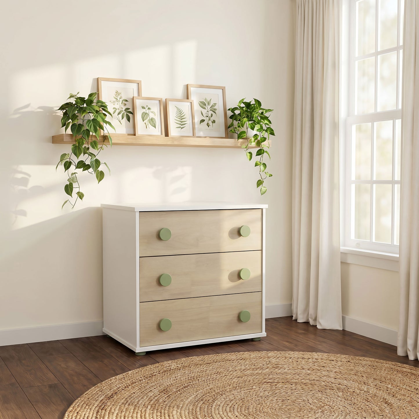 Evren 3-drawer Chest with Olive Wood Knobs Tri-Tone