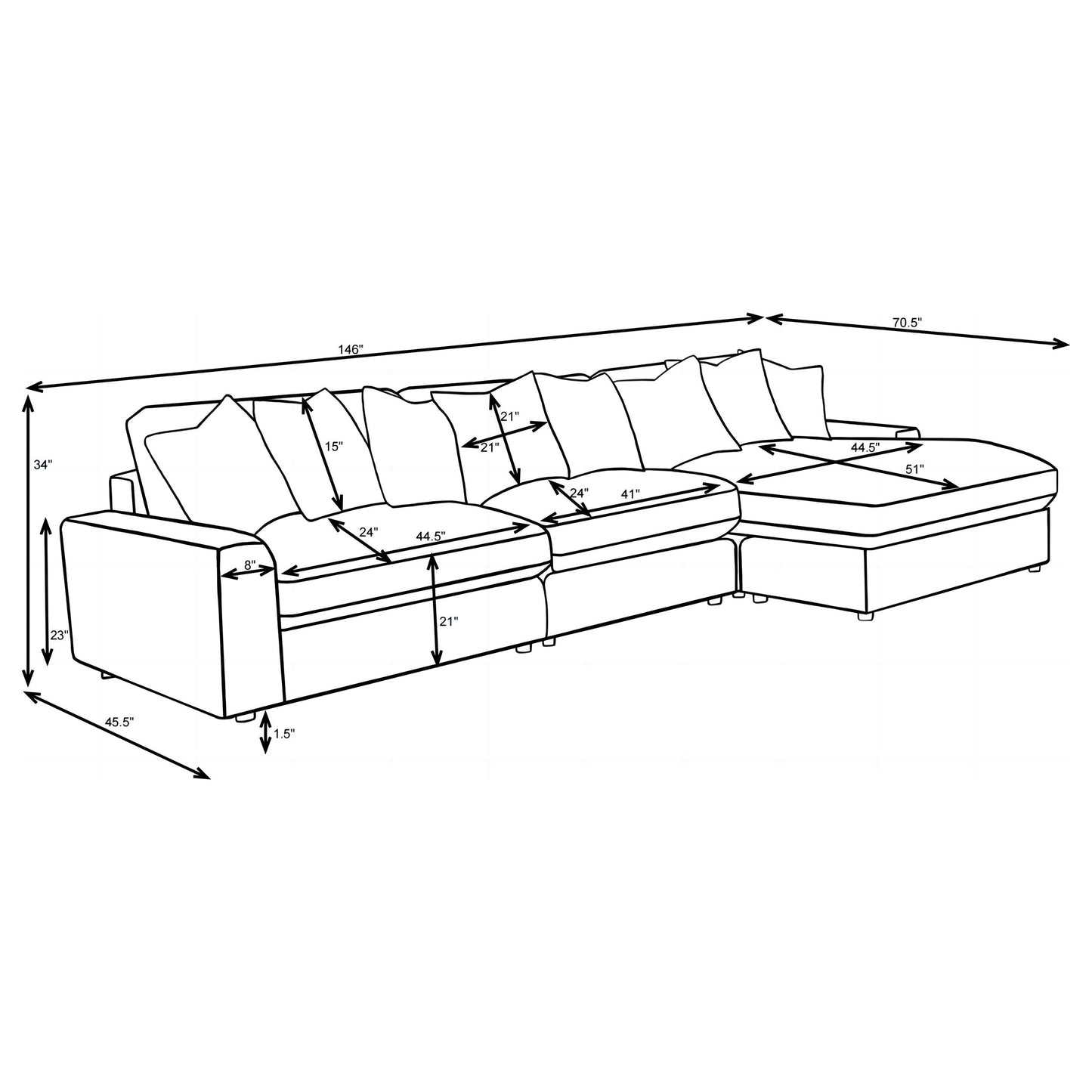 Blaine Upholstered Reversible Chaise Sectional Sofa Chocolate