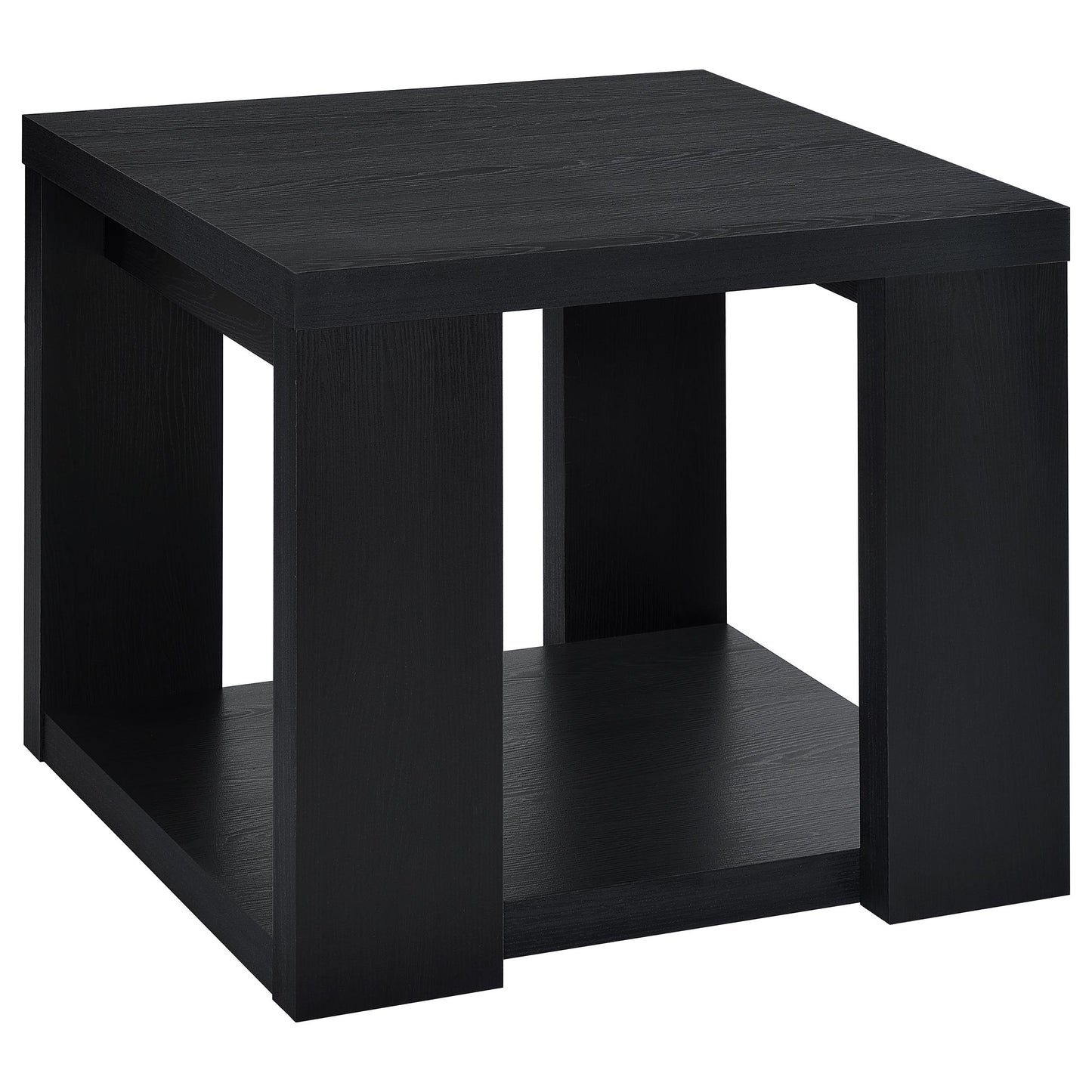 Pavone Transitional Square Storage End Table with Open Lower Shelf Black