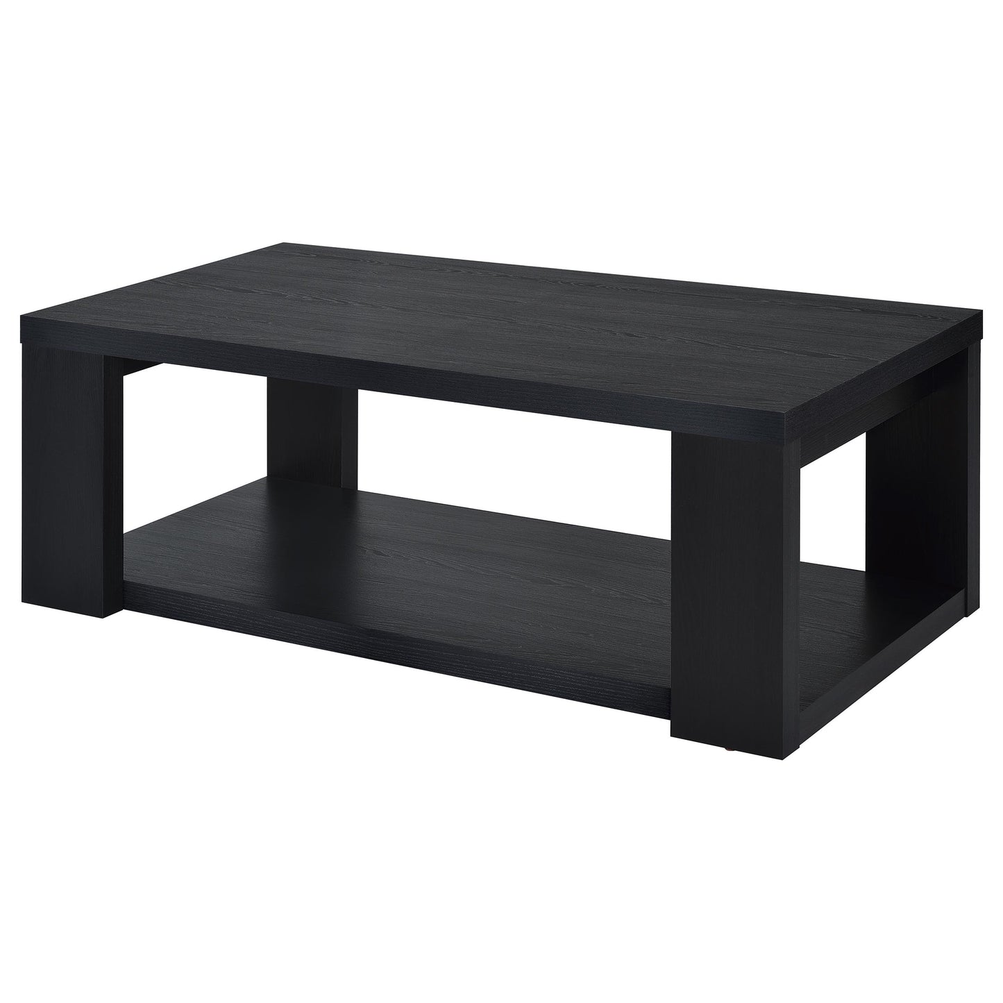 Pavone 3-Piece Transitional Coffee and End Table Set with Shelves Black