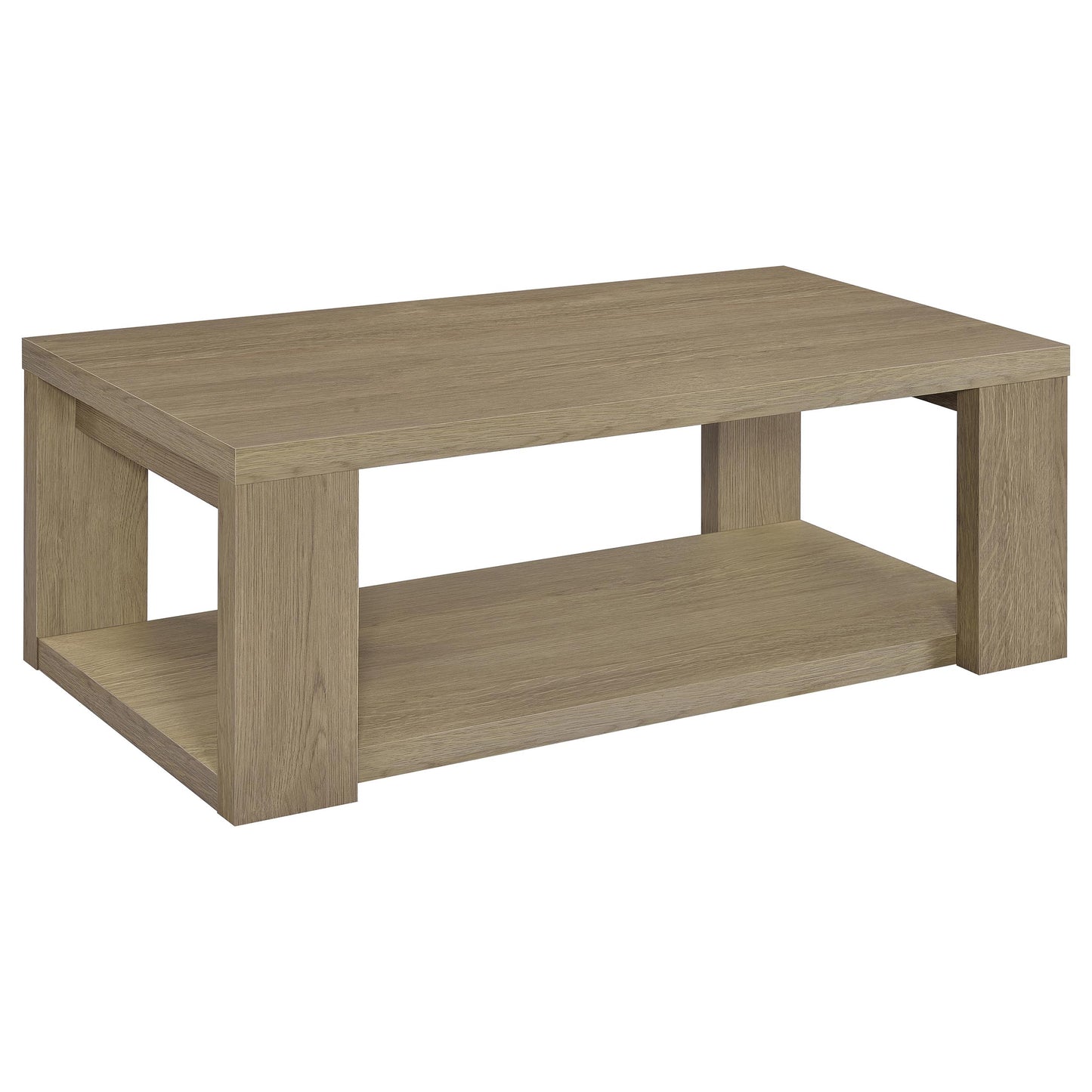 Pavone 3-Piece Transitional Coffee and End Table Set with Shelves Latte