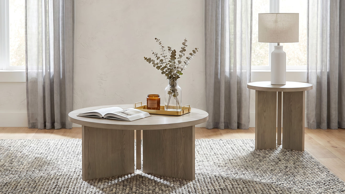 Aragon Round Panel Base End Table Latte