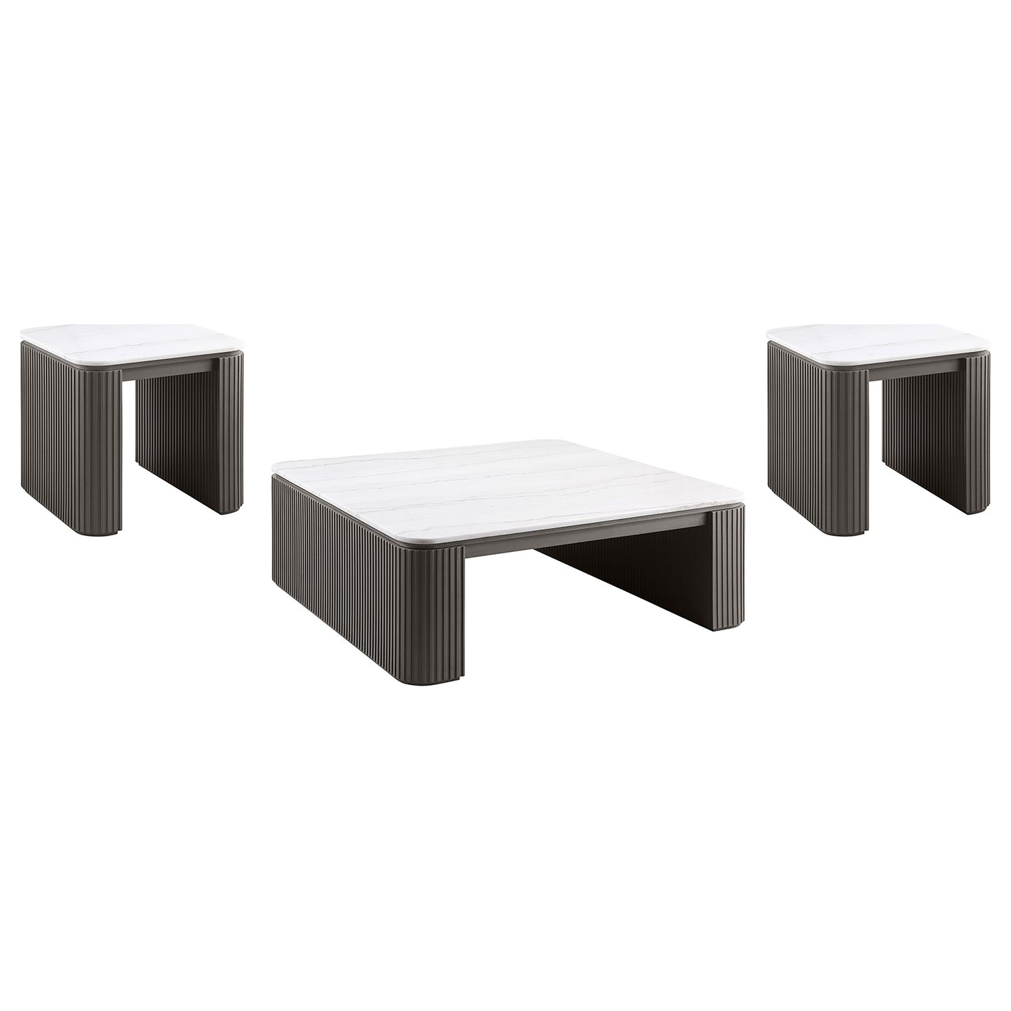Lior 3-Piece Square Marble Top Coffee and End Table Set Charcoal