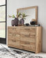 Hyanna Queen Panel Storage Bed with 2 Under Bed Storage Drawer, Dresser and Mirror