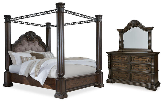 Maylee Queen Canopy Bed, Dresser and Mirror