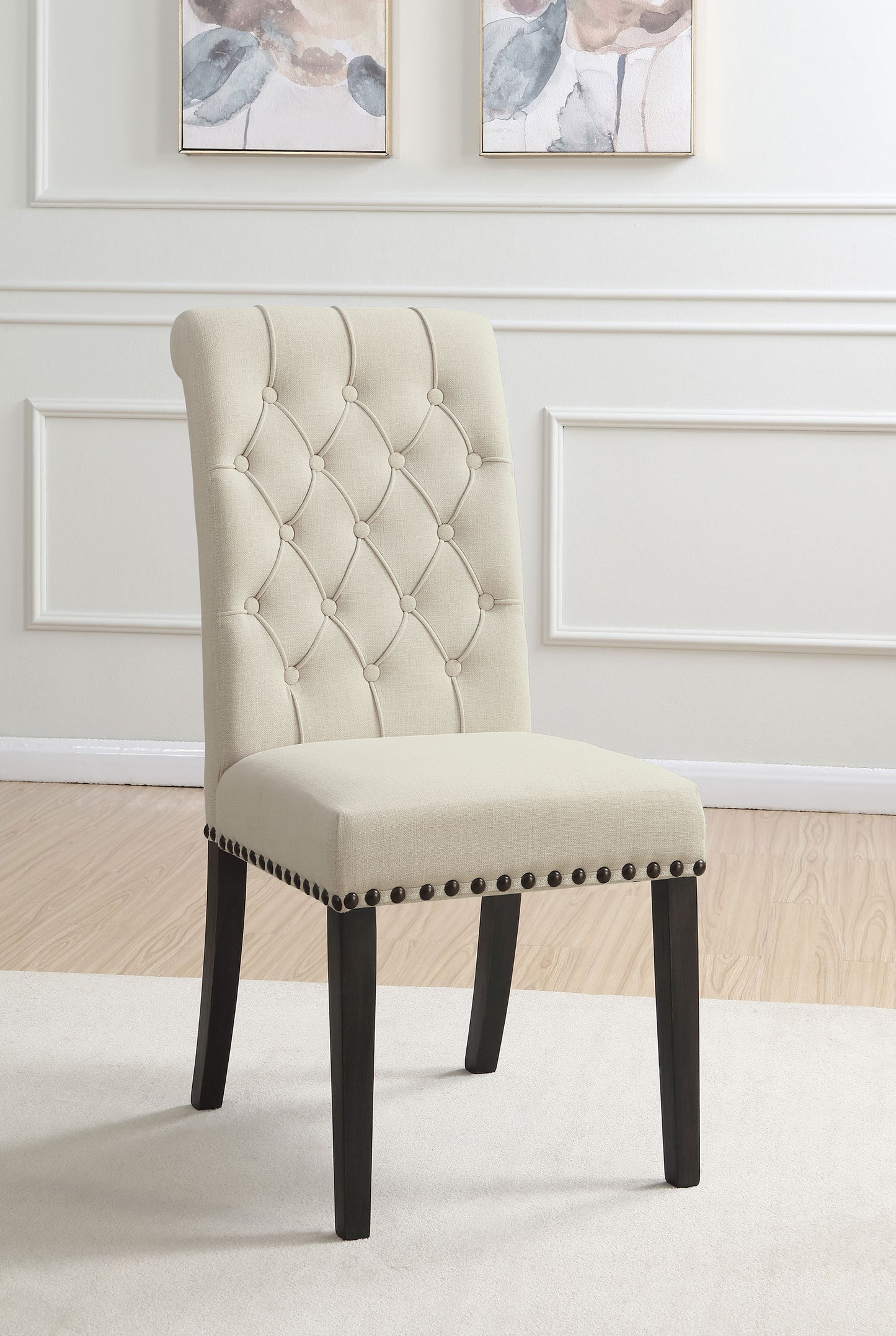 Alana Upholstered Dining Side Chair Beige Smokey Black (Set of 2)