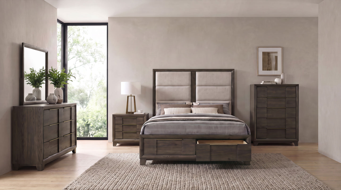 Farre 5-piece Queen Upholstered Storage Bedroom Set Dark Brown / Beige