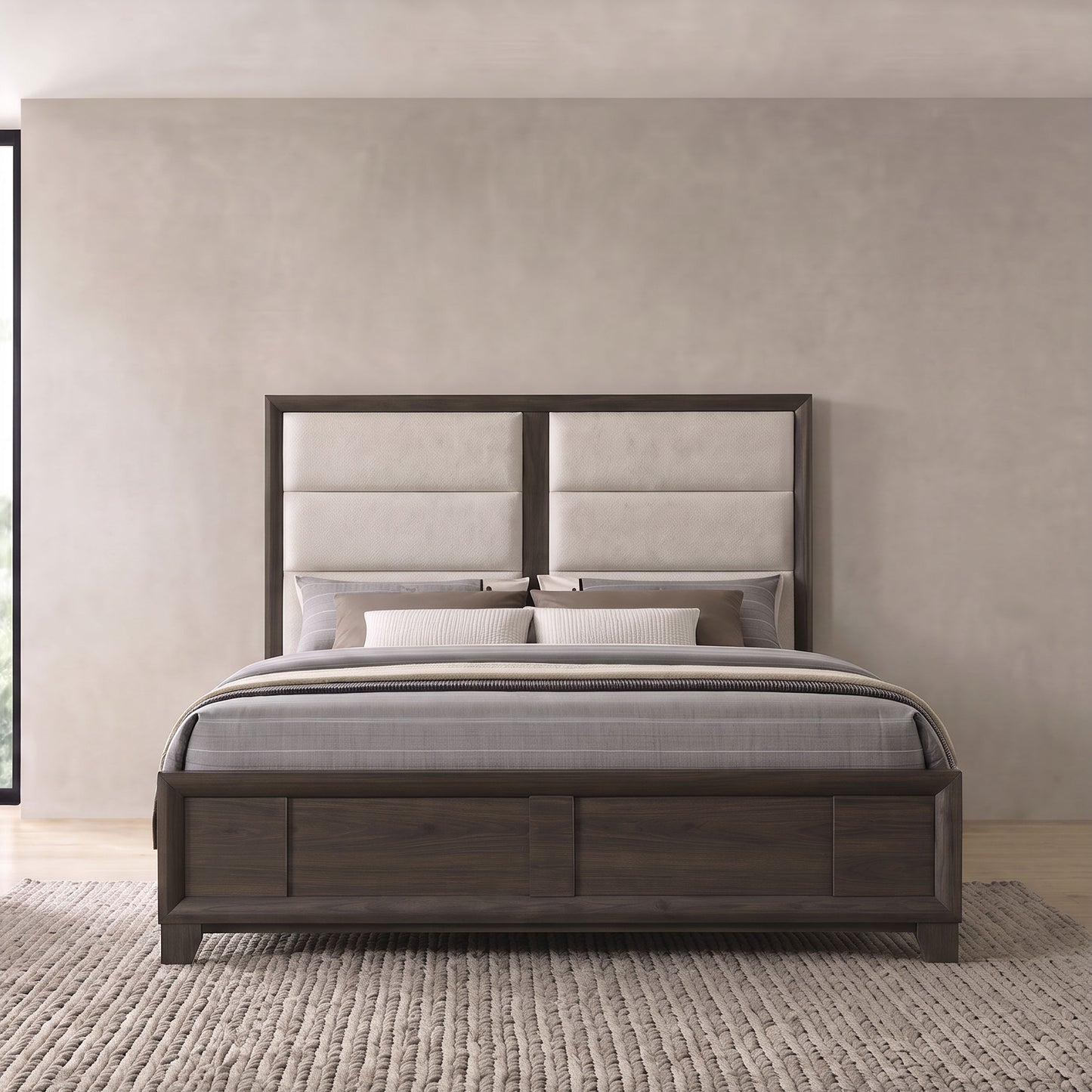 Farre Eastern King Upholstered Panel Bed Dark Brown