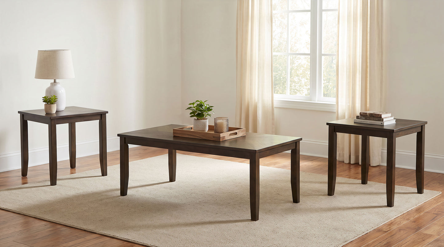 Holmes 3-Piece Geometric Top Coffee Table Set Dark Brown