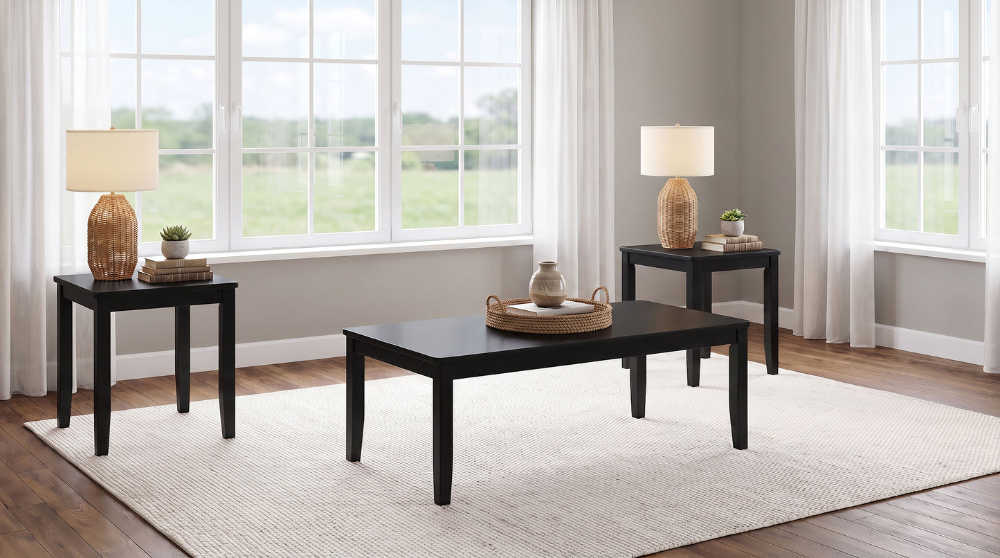 Holmes 3-Piece Square-Edge Coffee Table Set Black
