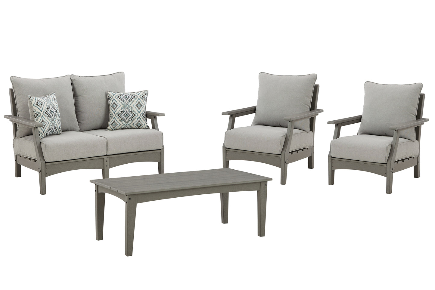 Ashley Express - Visola Outdoor Loveseat and 2 Lounge Chairs with Coffee Table