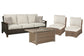 Beachcroft Outdoor Sofa and 2 Lounge Chairs with Fire Pit Table