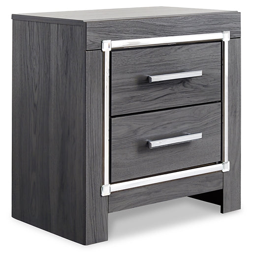 Lodanna King Panel Bed with 2 Storage Drawers with Mirrored Dresser and Nightstand