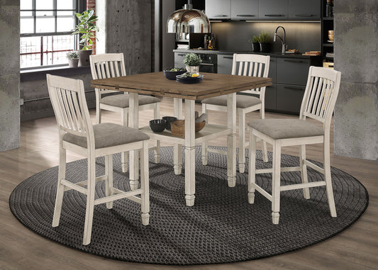 Sarasota 5-piece Counter Height Dining Set with Drop Leaf Nutmeg and Rustic Cream