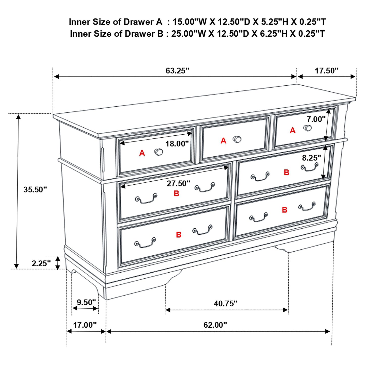 Cambridge 7-drawer Rectangular Dresser Cappuccino