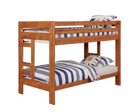 Wrangle Hill Wood Twin Over Twin Bunk Bed Amber Wash