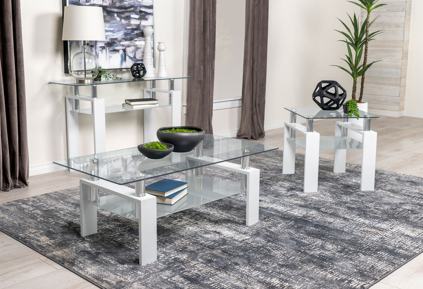Dyer Rectangular Glass Top Sofa Table With Shelf White
