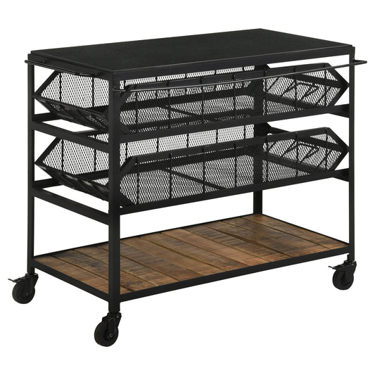Evander Accent Storage Cart with Casters Natural and Black